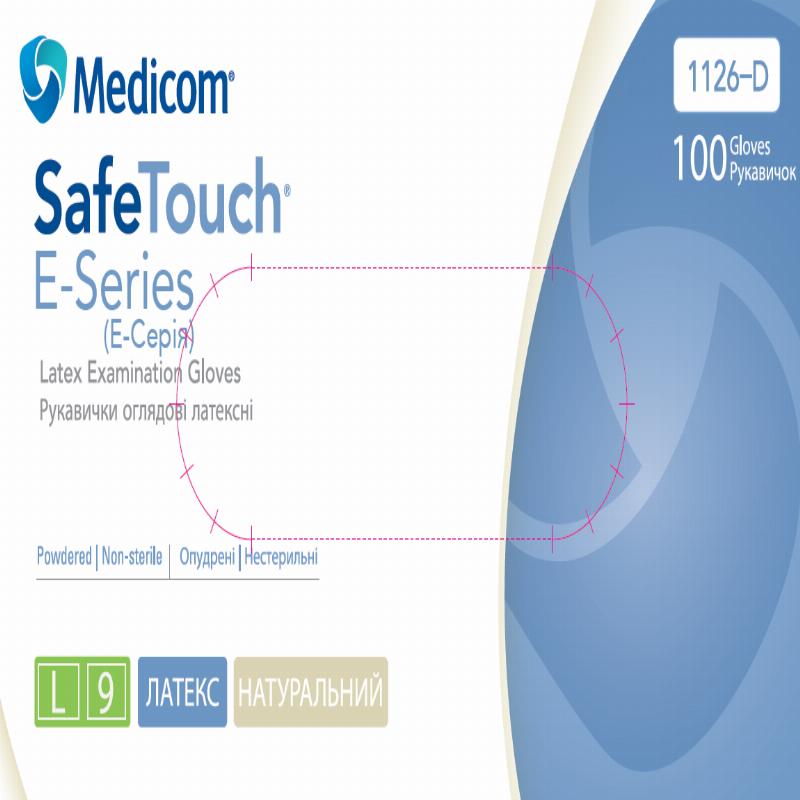 Рукавички оглядові латексні опудрені нестерильні “Safe-Touch” E-Series, розмір L (500 пар/ящ.)